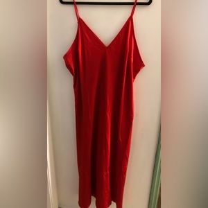 Red long split leg maxi slip dress